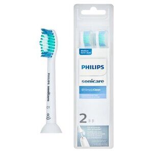 2 Philips Sonicare Simply Clean replacement toothbrush heads, HX6012/04.